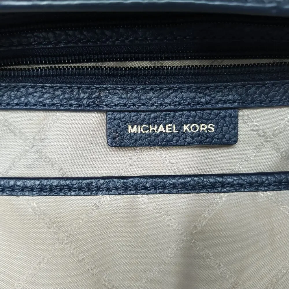 Michael Kors Bedford Midnight Blue Pebbled Leather Pocket Tote Bag - Picture 16 of 16